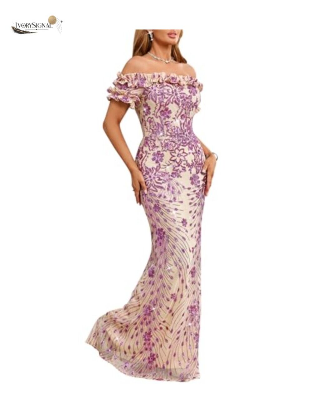 Sequin Off Shoulder Mermaid Bodycon Maxi Formal Dress
